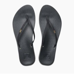 Black Flip Flops with Gold Accents